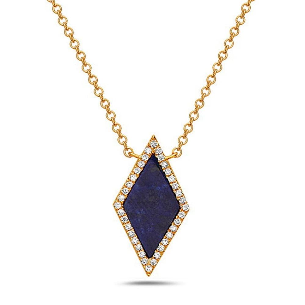 14K Yellow Gold 0.63cttw Lapis Lazuli and 0.09cttw Diamond Necklace, 18"