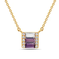 14K Yellow Gold 0.18cttw Amethyst and 0.05cttw Diamond Necklace - 18 Inches
