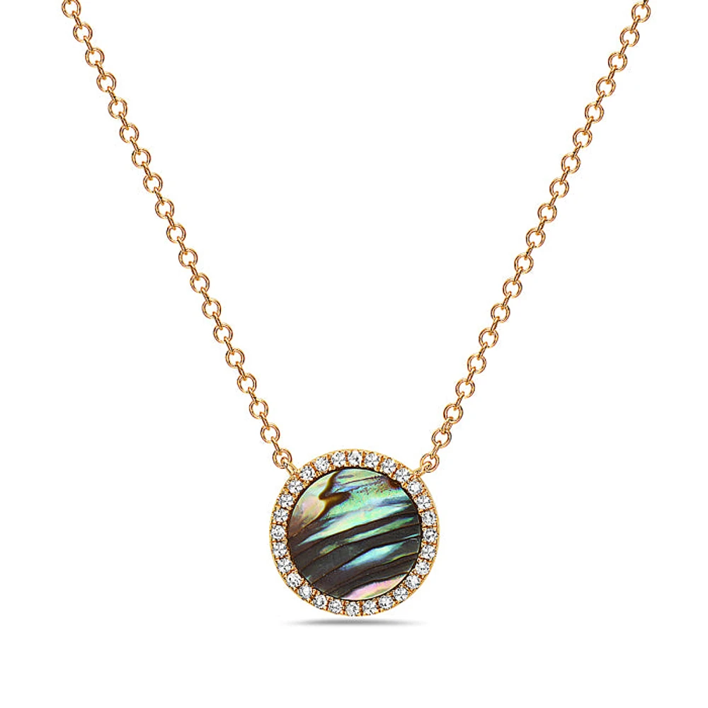 14K Yellow Gold 0.67cttw Abalone Shell and 0.09cttw Diamond Necklace, 18"