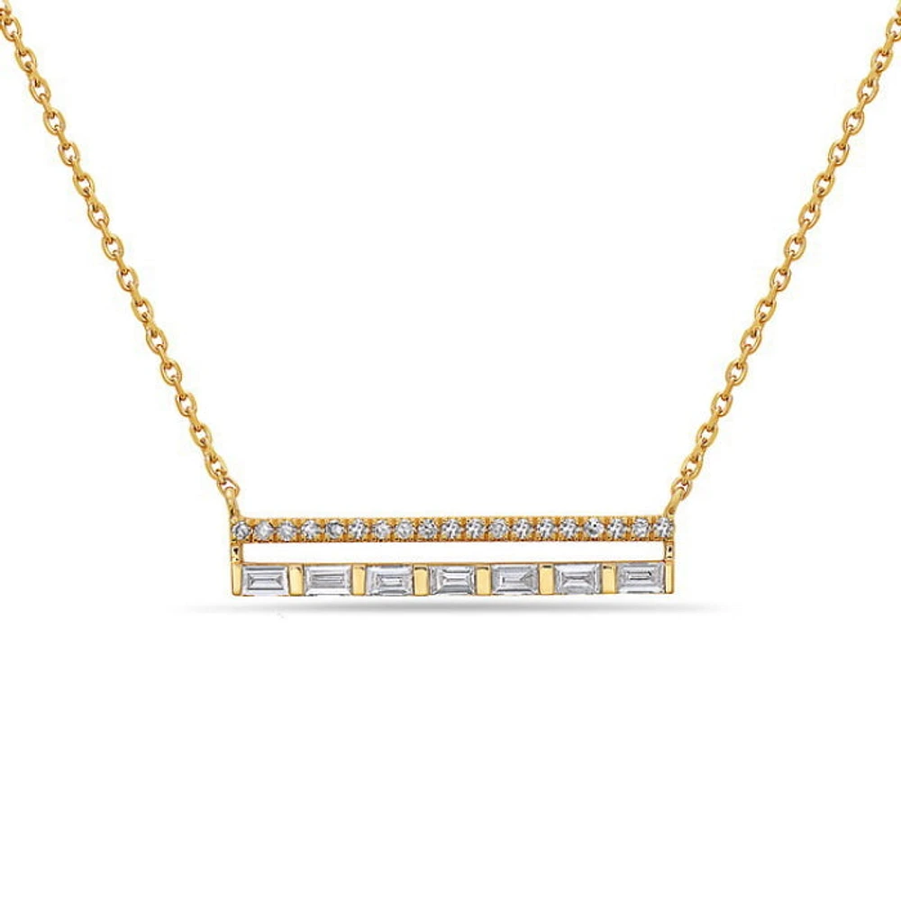 14K Yellow Gold 0.22cttw Diamond Bar Pendant, 18"