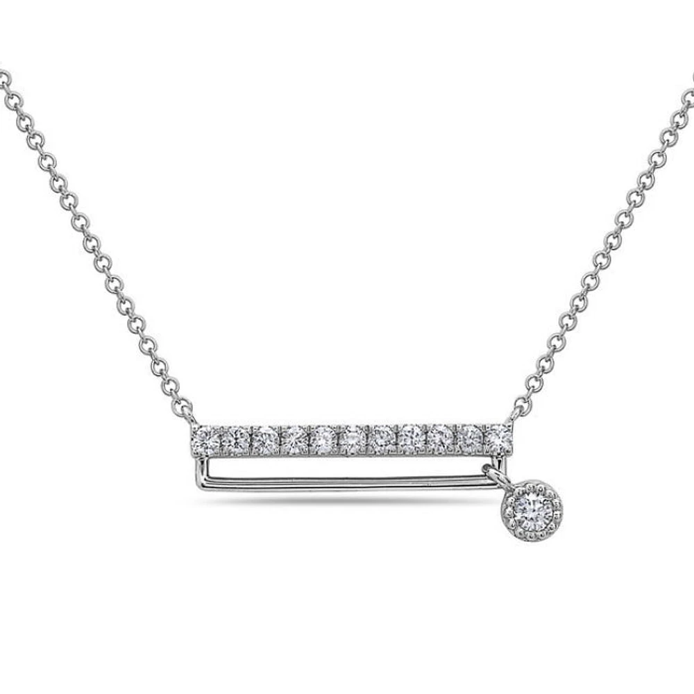 14K White Gold 0.18cttw Diamond Bar Pendant, 18"