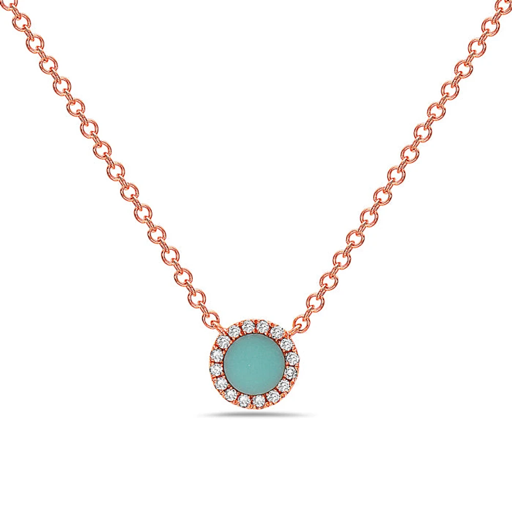 14K Rose Gold 0.18cttw Turquoise and 0.04cttw Diamond Necklace, 18"