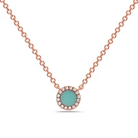 14K Rose Gold 0.18cttw Turquoise and 0.04cttw Diamond Necklace, 18"