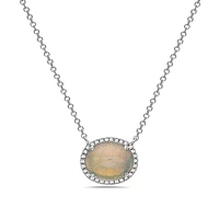 14K White Gold 1.02cttw Opal and 0.07cttw Diamond Halo Necklace, 18 Inches