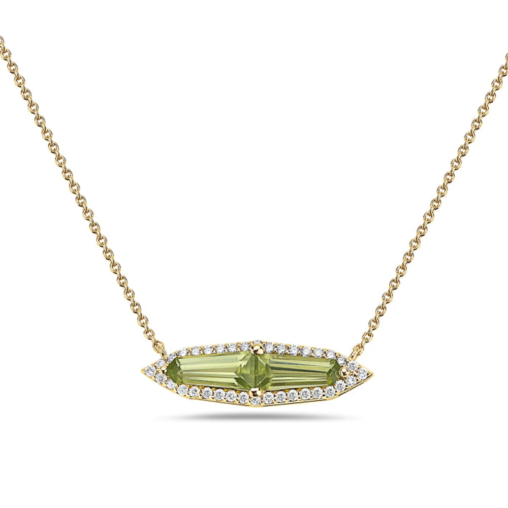 14K Yellow Gold 1.14cttw Peridot and 0.18cttw Diamond Necklace - 18 Inches