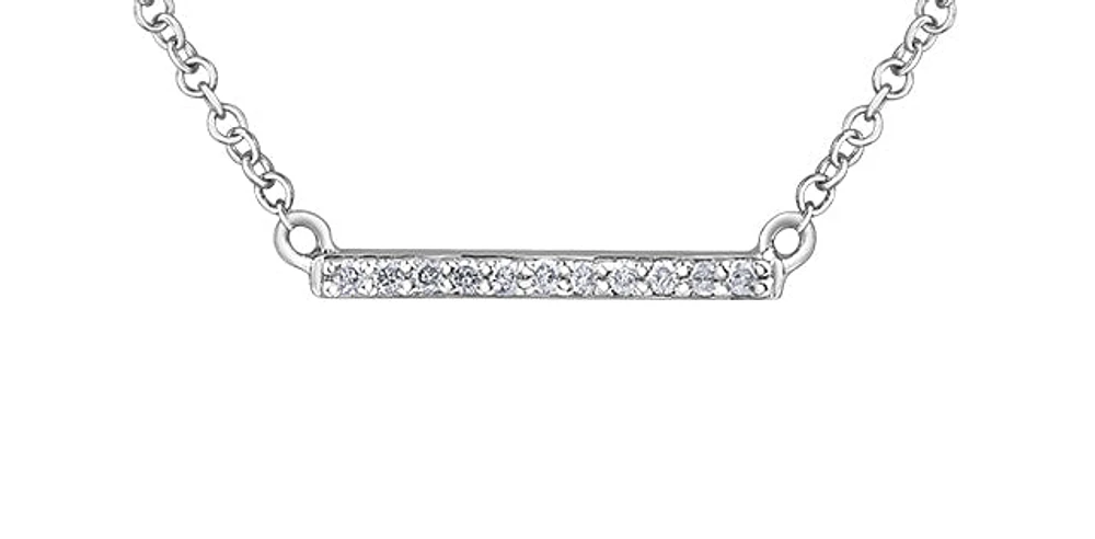 10K White Gold 0.055cttw Diamond Bar Necklace, 18"