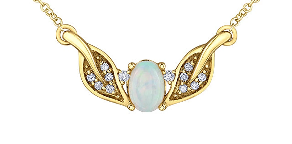 10K Yellow Gold 0.50cttw Opal and 0.10cttw Diamond Necklace - 18 Inches