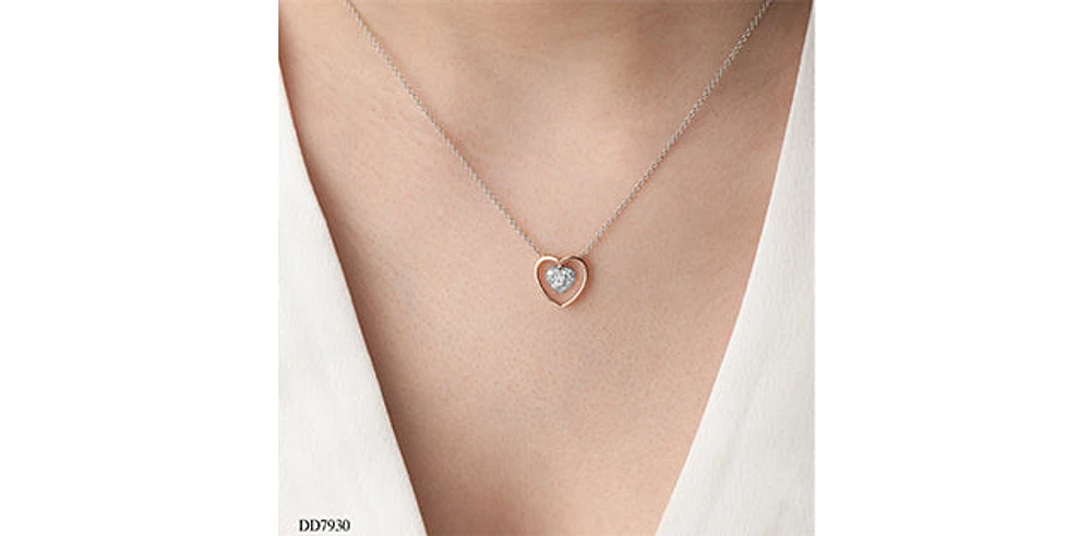 10K White & Rose Gold 0.20cttw Diamond Double Heart Pendant, 18"