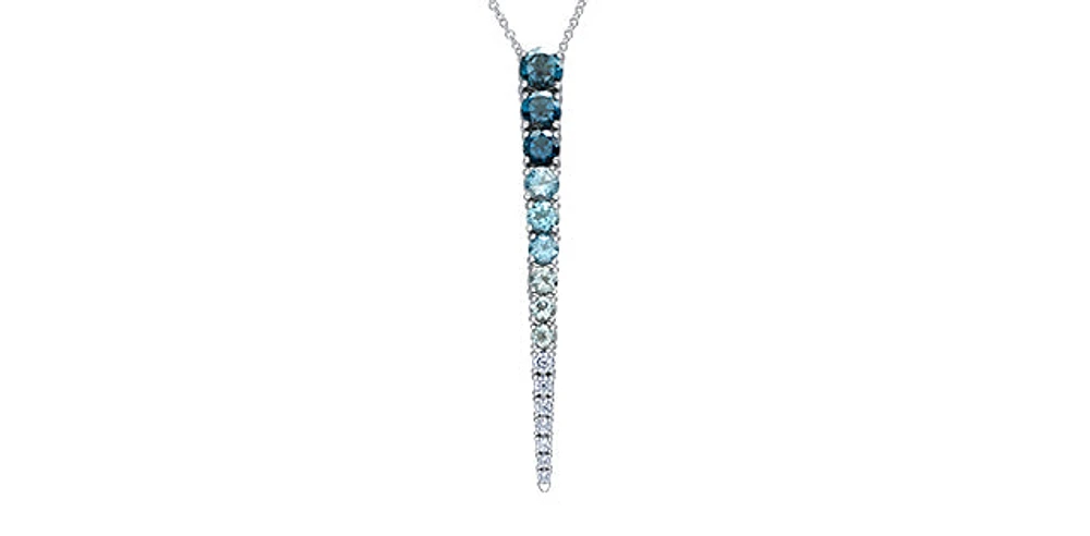 14K Gold 0.25cttw Canadian Diamond and Blue Topaz Pendant, 18"