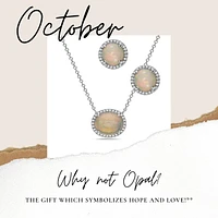 14K White Gold 1.02cttw Opal and 0.07cttw Diamond Halo Necklace, 18 Inches