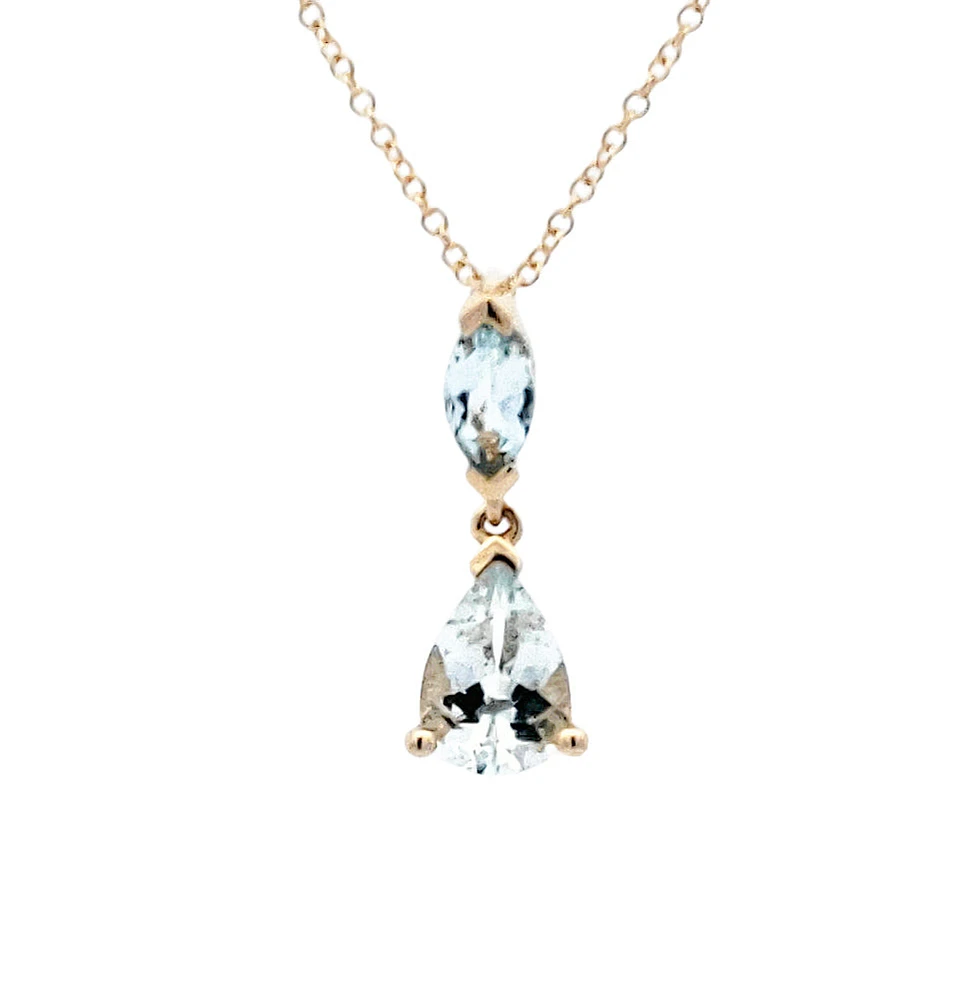 10K Yellow Gold 0.75cttw Genuine Aquamarine Pendant, 18"