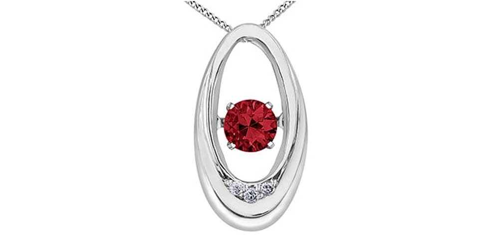 10K White Gold 0.12cttw Genuine Ruby & Diamond Pendant, 18"