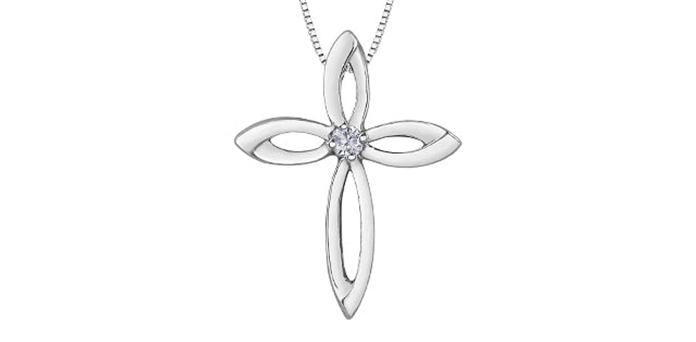 Sterling Silver 0.075cttw Diamond Cross Pendant, 18"