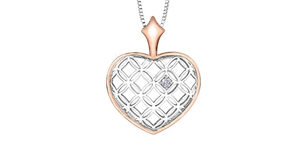 10K White & Rose Gold 0.142cttw Canadian Diamond Heart Necklace, 18"
