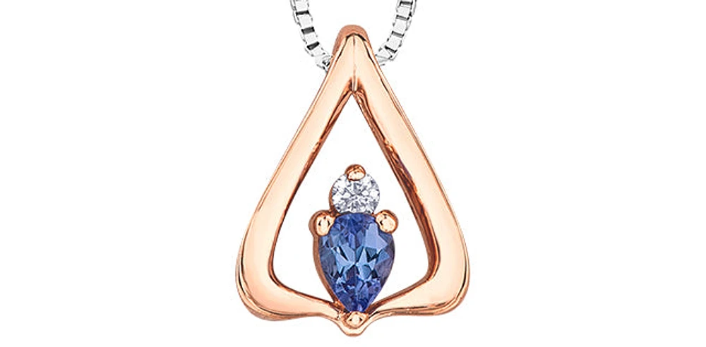 14K White and Rose Gold 0.20cttw Genuine Tanzanite and 0.026cttw Diamond Pendant, 18"