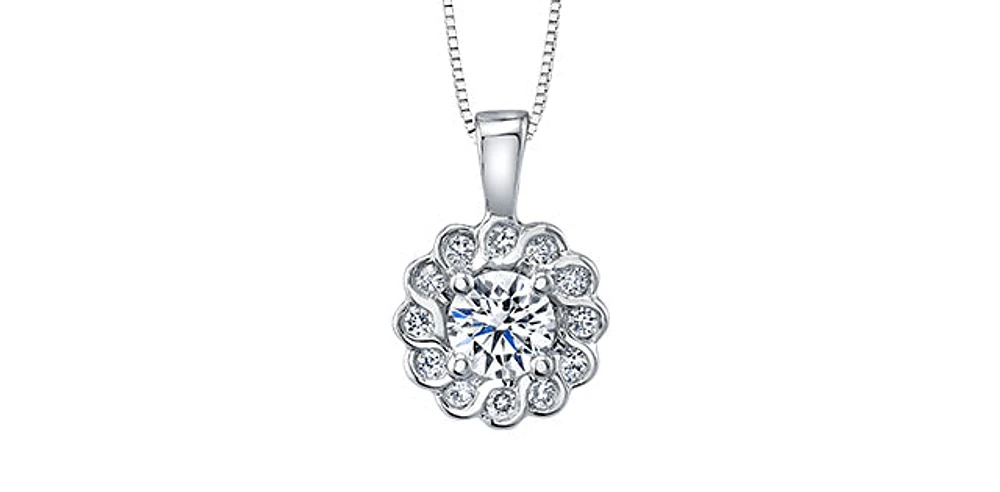 14K White Gold 0.25cttw Canadian Diamond Halo Necklace, 18"