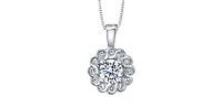 14K White Gold 0.25cttw Canadian Diamond Halo Necklace, 18"