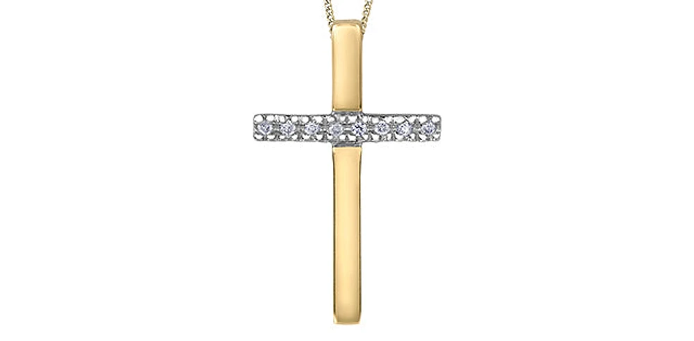 10K Yellow Gold 0.02cttw Diamond Cross Pendant, 18"