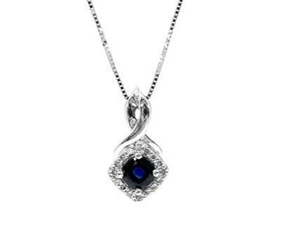 10K White Gold Blue Sapphire and Diamond Pendant