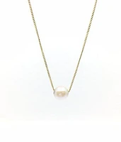 10K Yellow Gold Fine Curb Chain with 5.6mm Cultured Pearl - 18 Inches
