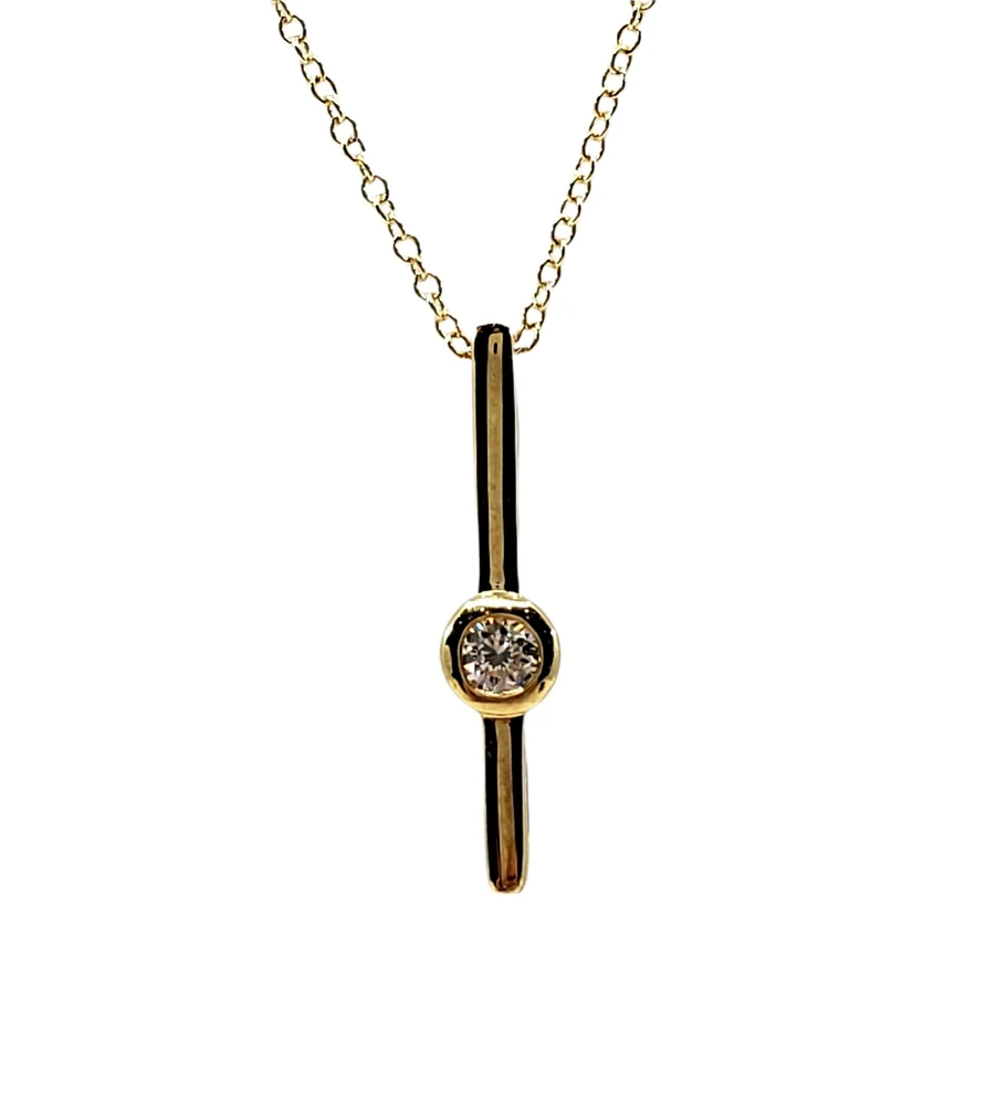 10K Gold 0.06cttw Diamond Necklace with Cable Chain (Spring Clasp) - Adjustable 17