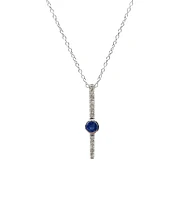 10K White Gold 0.08cttw (2.50mm) Sapphire and 0.05cttw Diamond Necklace with Cable Chain (Spring Clasp) - Adjustable 17 - 18 Inches