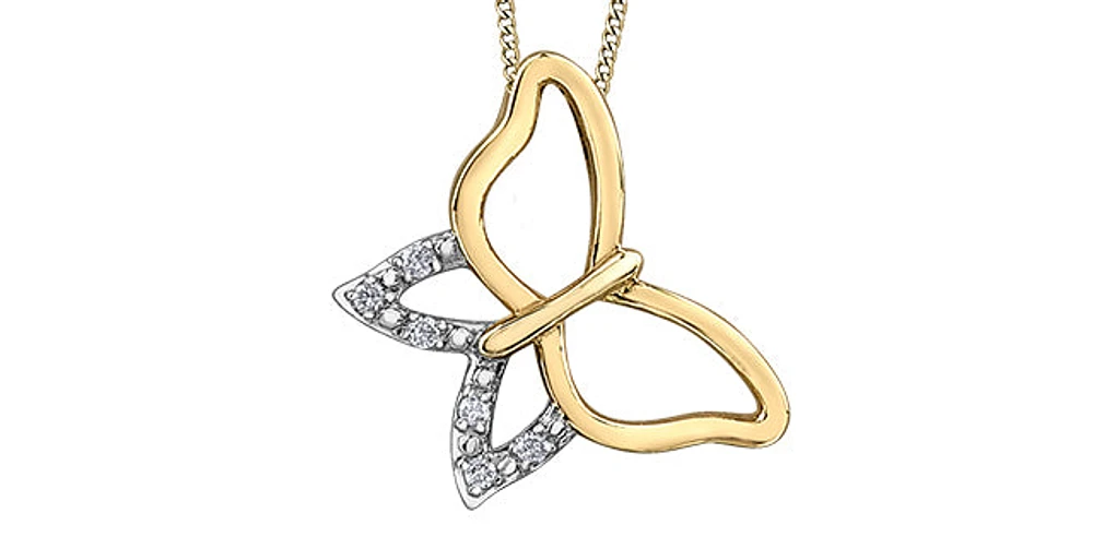 10K Yellow Gold Gold Butterfly 0.03cttw Diamond Necklace - 18"