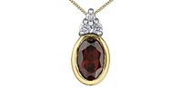 10K Yellow Gold Garnet and 0.04cttw Diamond Pendant - 18 Inches