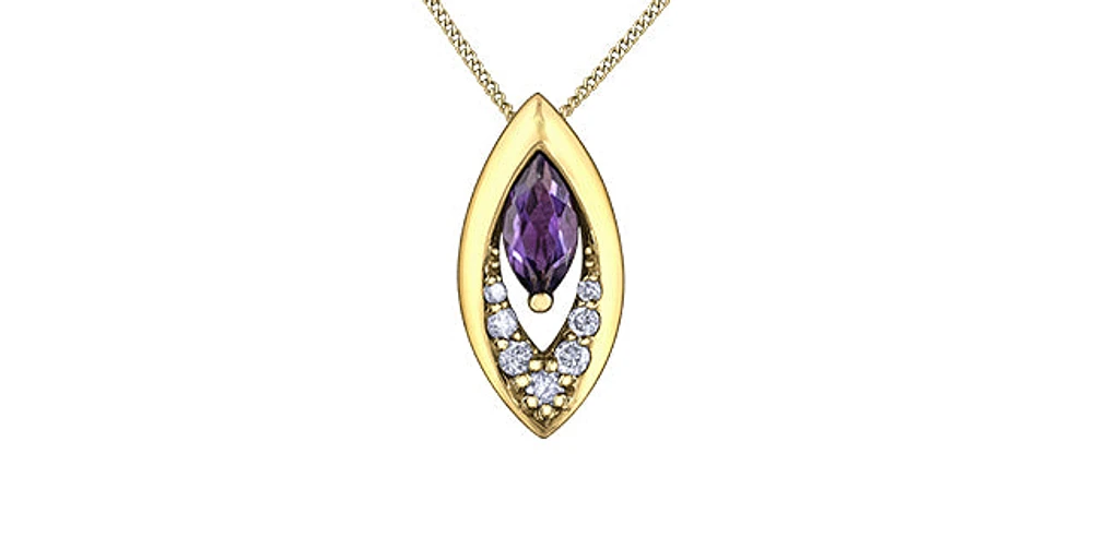 10K Yellow Gold Amethyst and Diamond Pendant