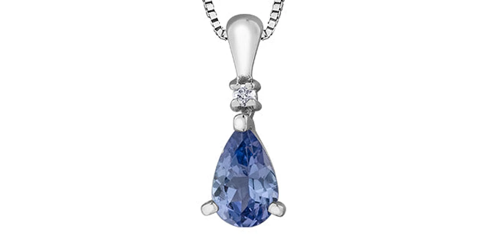 10K White Gold Genuine Tanzanite & Diamond Pendant - 18"