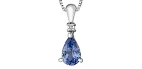 10K White Gold Genuine Tanzanite & Diamond Pendant - 18"