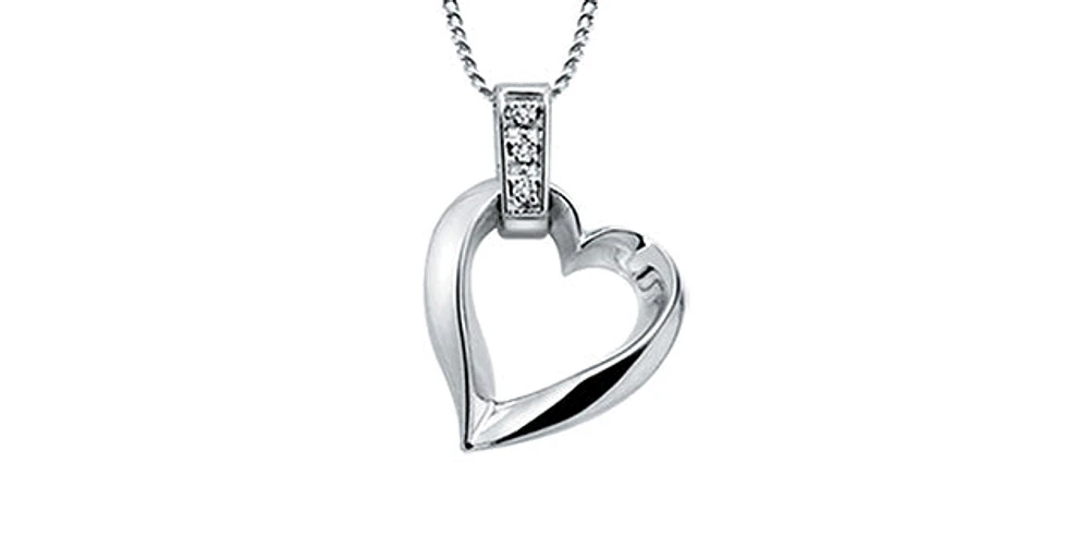 10K White Gold 0.02cttw Diamond Heart Pendant, 18"