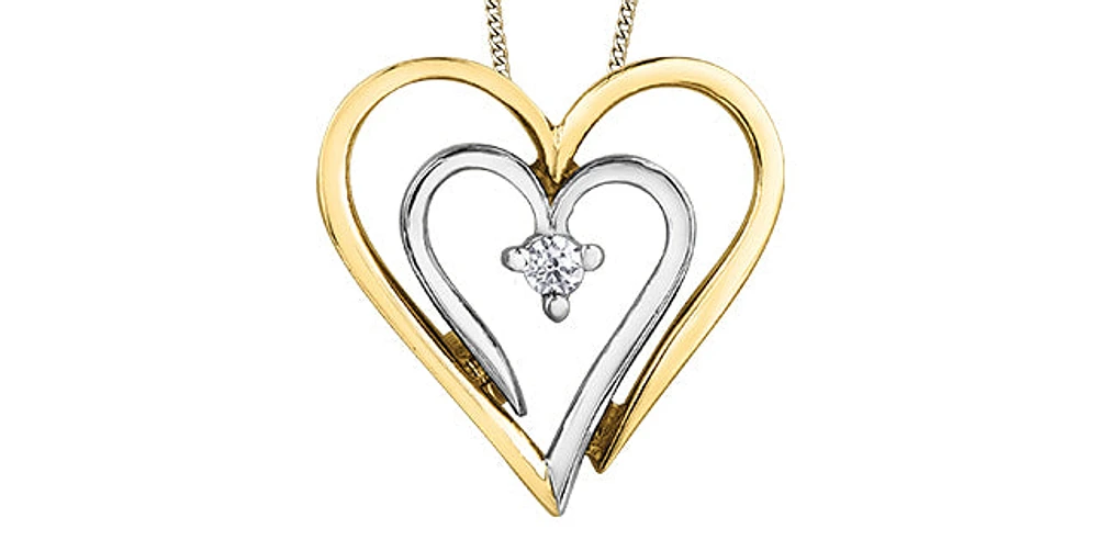 10K Yellow Gold 0.04cttw Canadian Diamond Heart Pendant, 18"