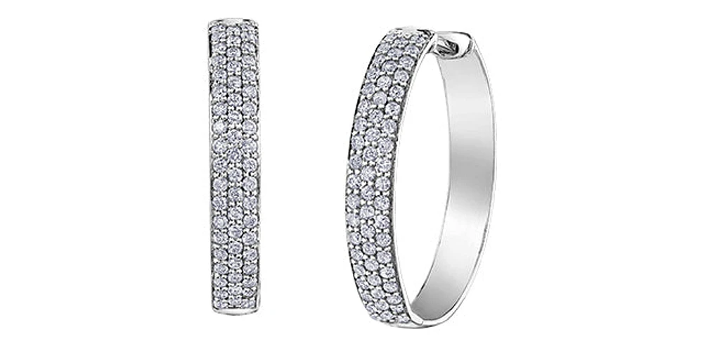 10K White Gold 0.50cttw Diamond Hoop Huggie Hinged Earring