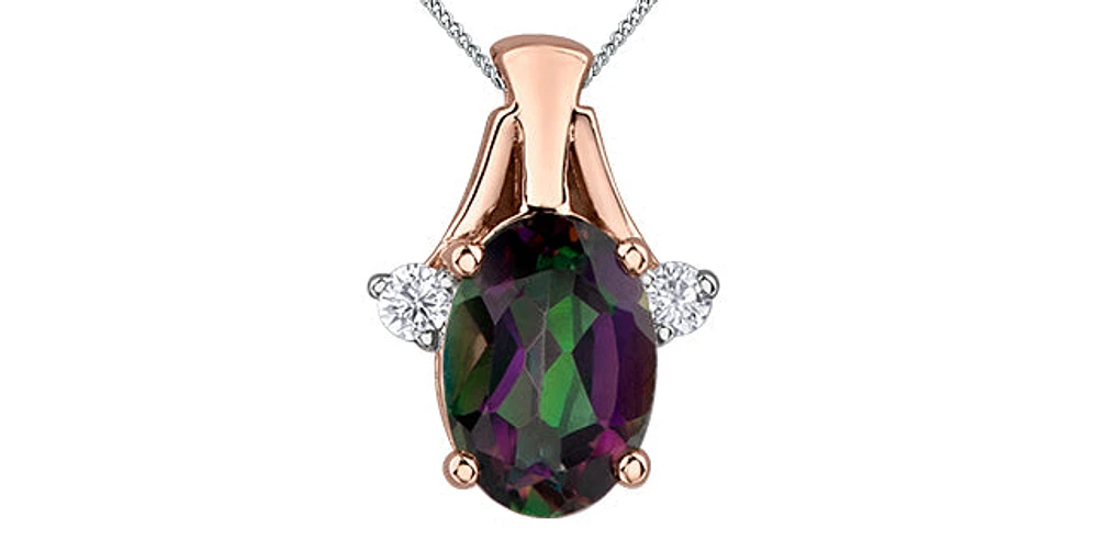 10K White & Rose Gold 1.00cttw Mystic Topaz and 0.02cttw Diamond Pendant, 18"