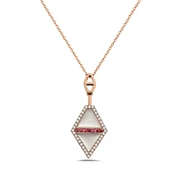 14K Rose Gold Ruby, Mother of Pearl and Diamond Necklace, 18"
