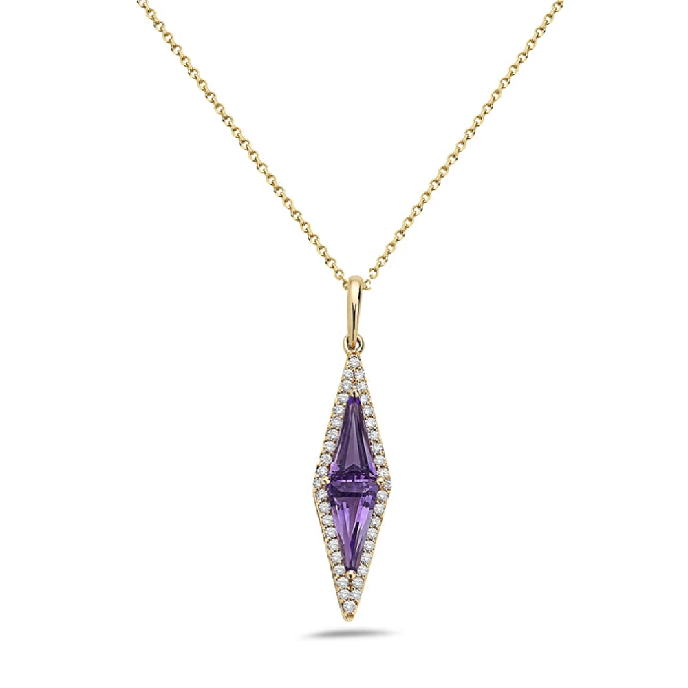 14K Yellow Gold 0.92cttw Amethyst and 0.20cttw Diamond Necklace - 18 Inches