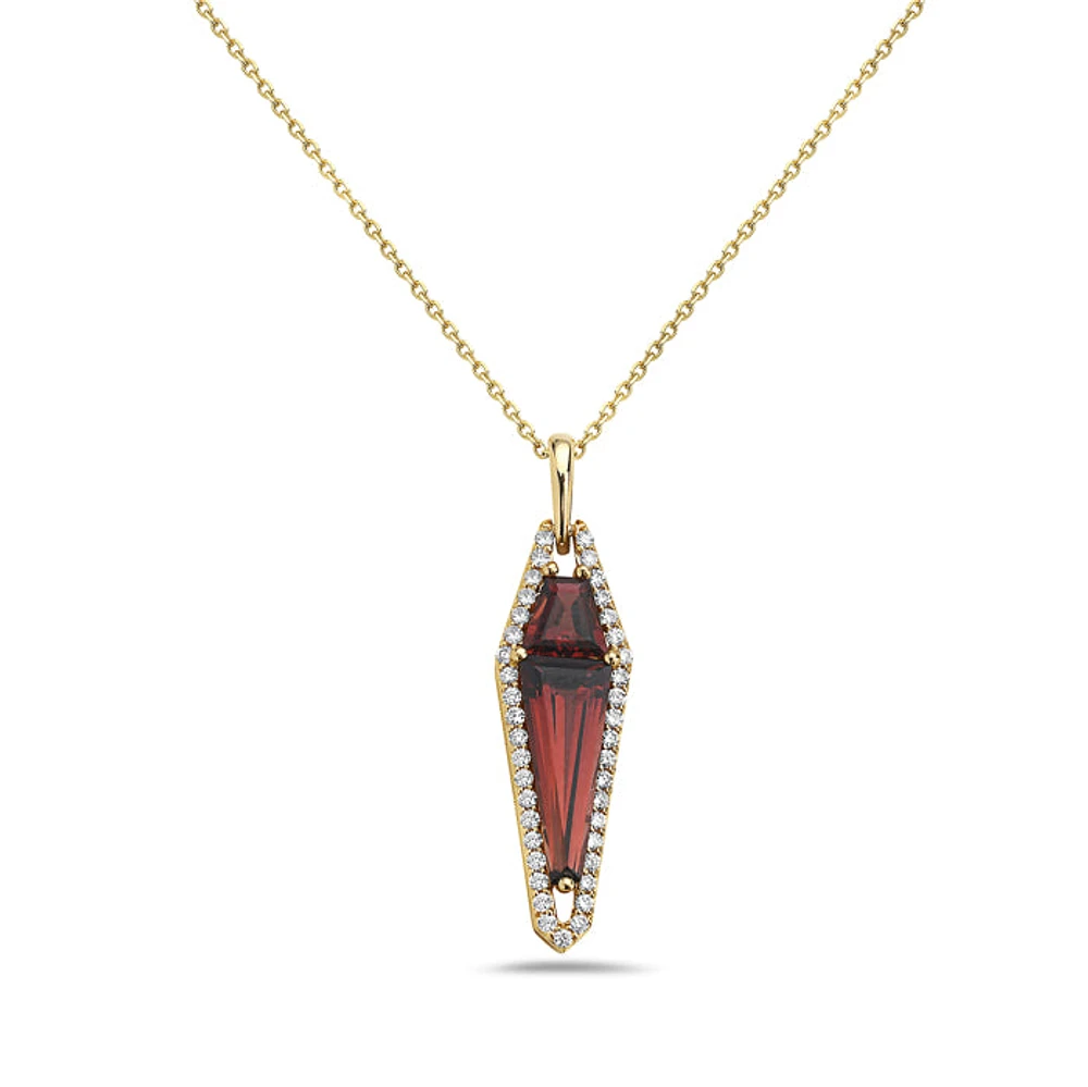 14K Yellow Gold 1.85cttw Garnet and 0.21cttw Diamond Necklace - 18 Inches