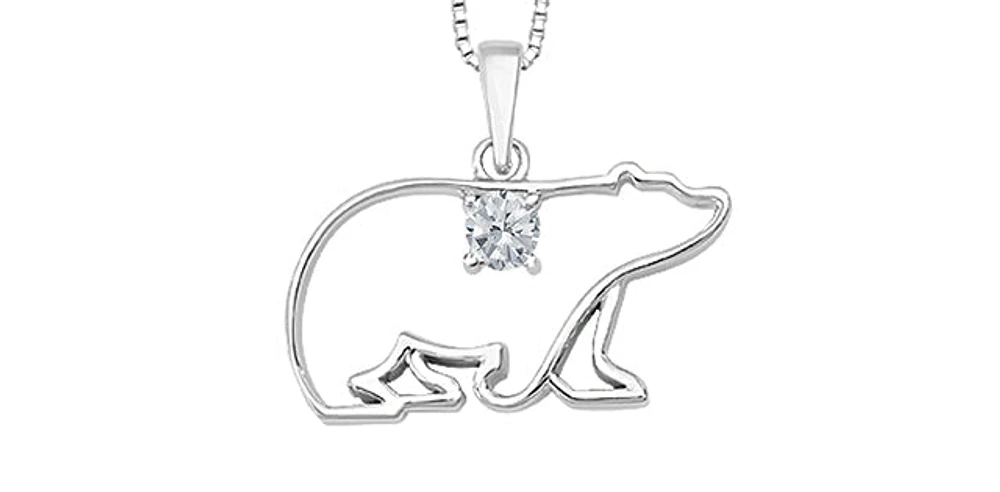 10K White Gold Canadian Diamond 0.083cttw Round Cut Pendant 18"