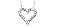 10K White Gold 0.50cttw Diamond Heart Pendant, 18"