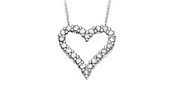 10K White Gold 0.75cttw Diamond Heart Pendant, 18"