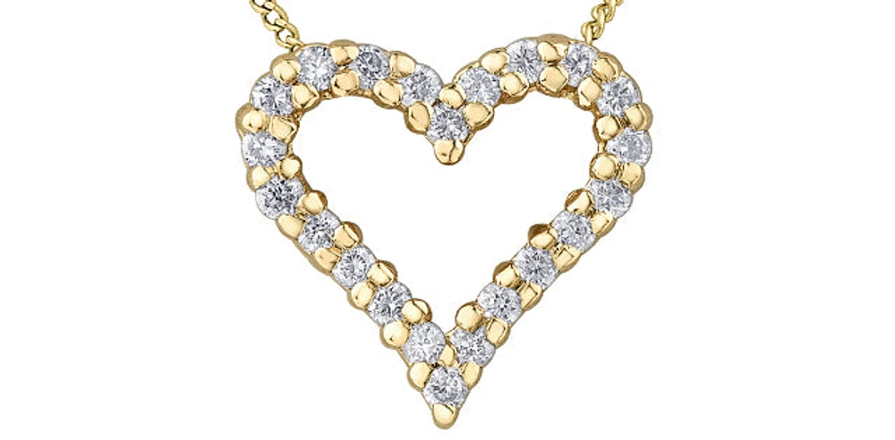 10K Yellow Gold 0.125cttw Diamond Heart Pendant, 18"
