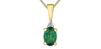 10K Yellow Gold Oval Cut Emerald and Diamond Pendant, 18"