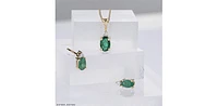 10K Yellow Gold Oval Cut Emerald and Diamond Pendant, 18"