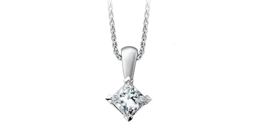 10K White Gold 0.123cttw Princess Cut Canadian Diamond Pendant, 18"