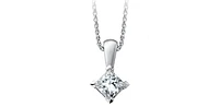 10K White Gold 0.123cttw Princess Cut Canadian Diamond Pendant, 18"