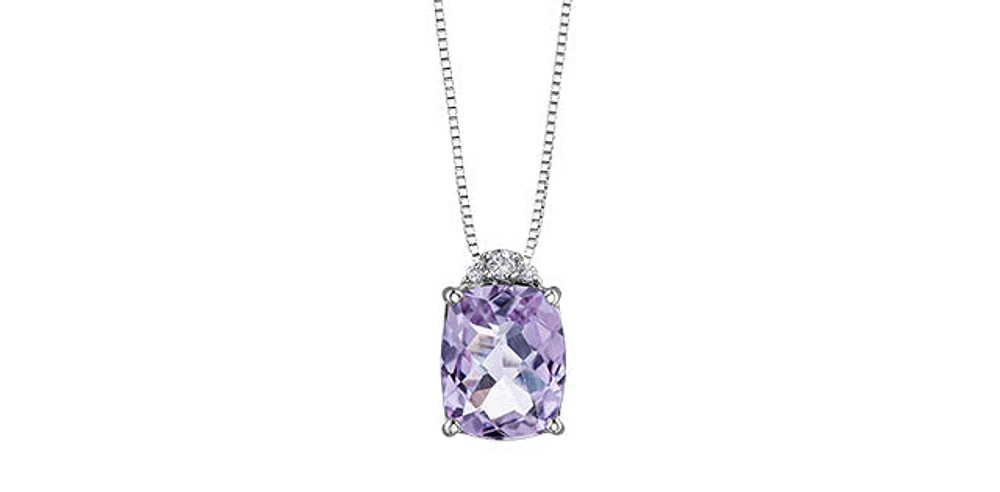 10K White Gold Pink Amethyst and Diamond Pendant, 18"