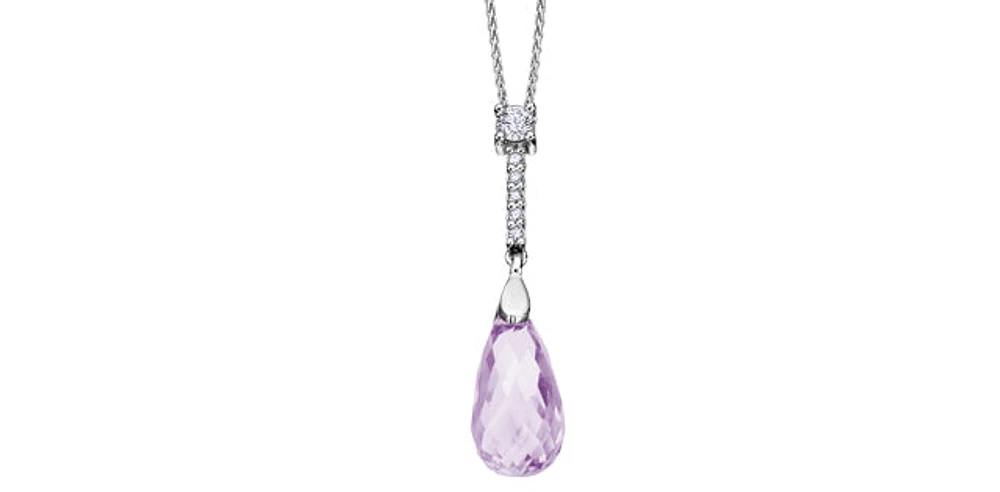 10K White Gold Lilac Amethyst and Canadian Diamond Pendant, 18"