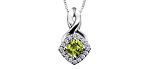 10K White Gold 0.40cttw Peridot and 0.08cttw Diamond Pendant, 18" Box Chain