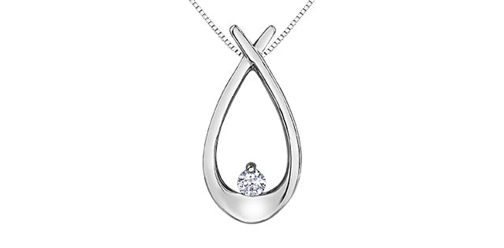 10K White Gold 0.043cttw Diamond Pendant, 18"